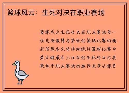 篮球风云：生死对决在职业赛场